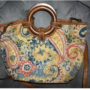 Fossil Multicolor Floral Shoulder Bag with Wooden Handles